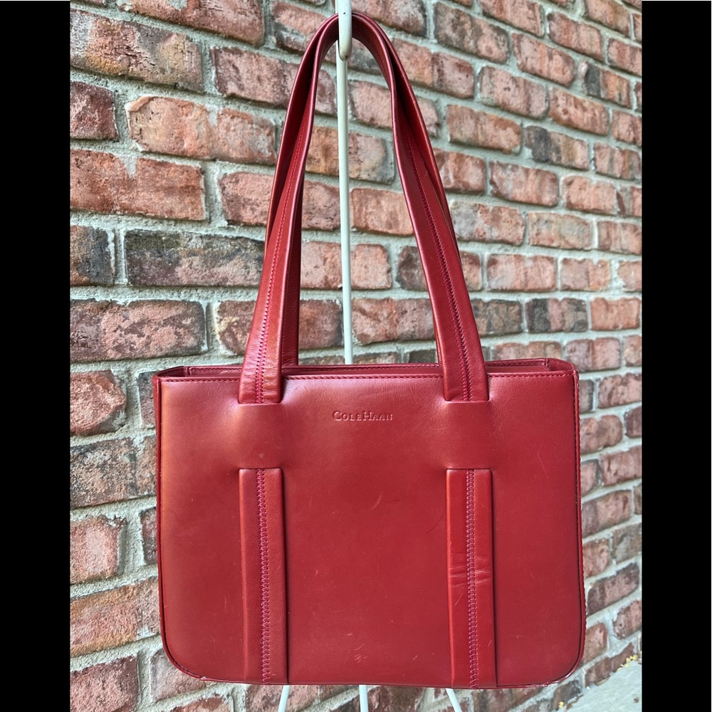 Cole Haan Red Leather Shoulder Bag Purse Dual Handles